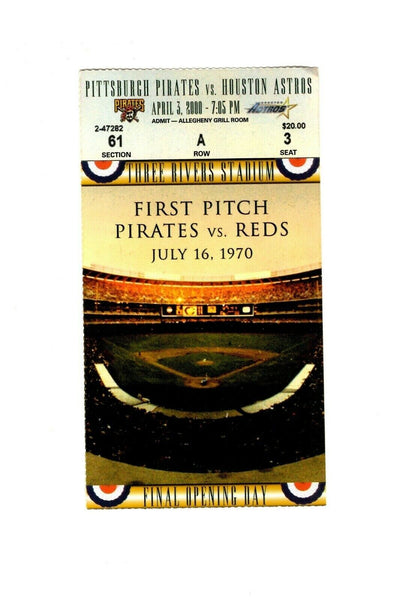 Apr 3 2000 Houston Astros @ Pittsburgh Pirates Ticket Final Three Rivers Opener