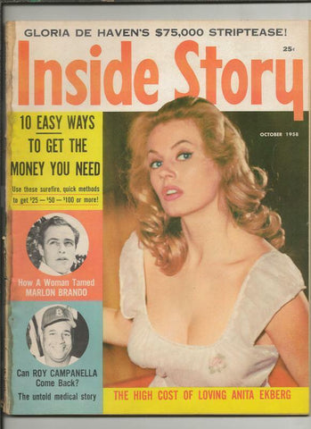 ORIGINAL Vintage October 1958 Inside Story Magazine Anita Ekberg /detached cover