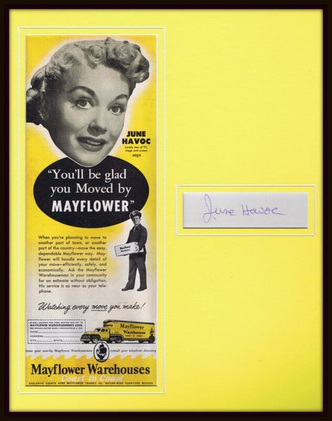 June Havoc Signed Framed 11x14 ORIGINAL 1951 Mayflower Advertisement Display