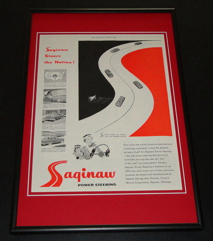 1953 Saginaw Power Steering Framed ORIGINAL 12x18 Vintage Advertisement Display