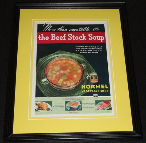 1935 Hormel Beef Stock Soup Framed ORIGINAL Vintage Advertisement Photo