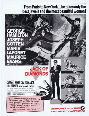 Jack of Diamonds ORIGINAL Vintage 1967 9x12 Industry Ad George Hamilton