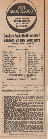 VINTAGE 1971 Pittsburgh Condors ABA Basketball Newspaper Advertisement