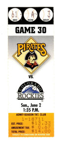 June 2 1996 Colorado Rockies @ Pittsburgh Pirates Ticket Galarraga Bichette