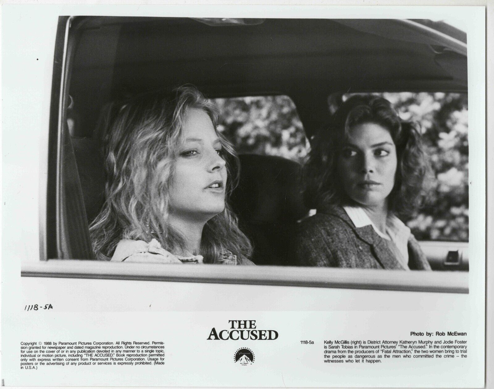 VINTAGE 1988 The Accused Jodie Foster Kelly McGillis 8x10 Press Photo