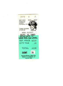 Sep 12 1983 St Louis Cardinals @ Pittsburgh Pirates Ticket Andy Van Slyke 3 Hits