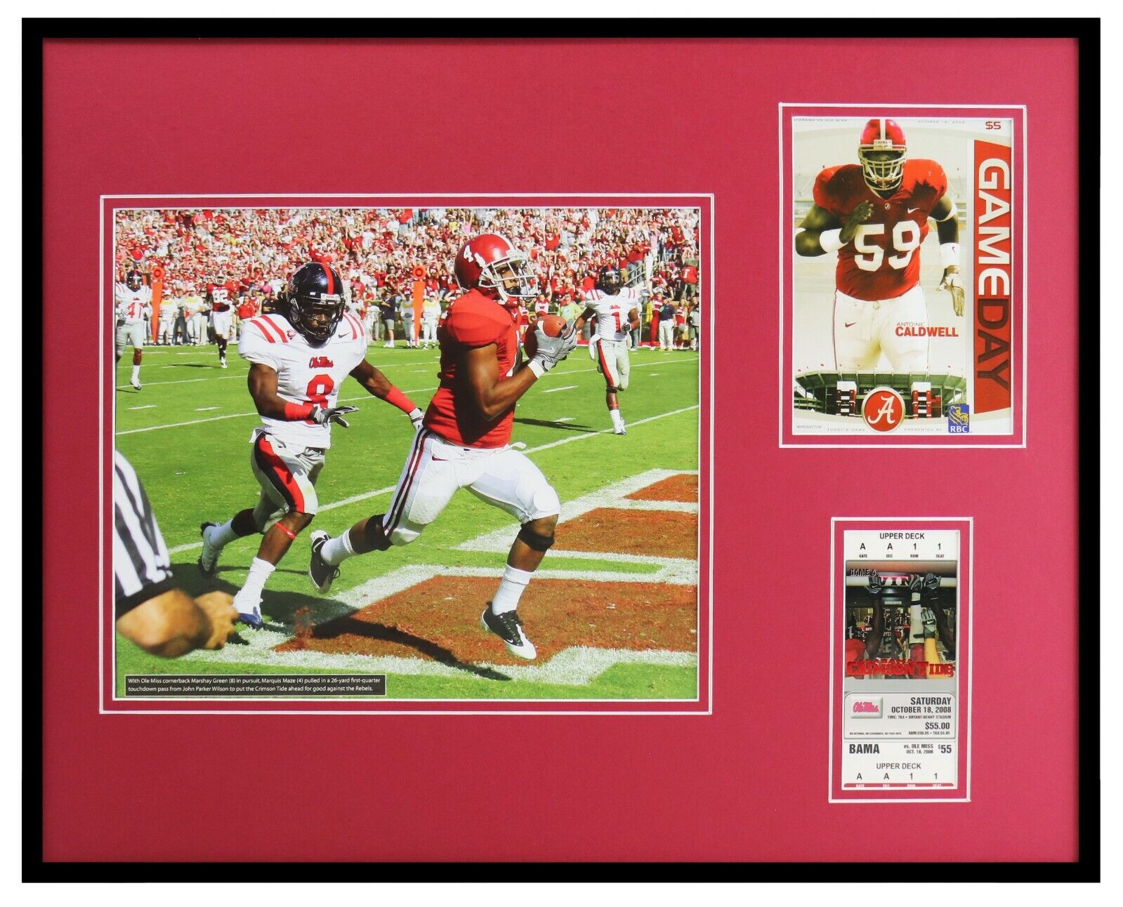 2008 Alabama vs Ole Miss Framed 16x20 Photo / Ticket / Program Cover Set