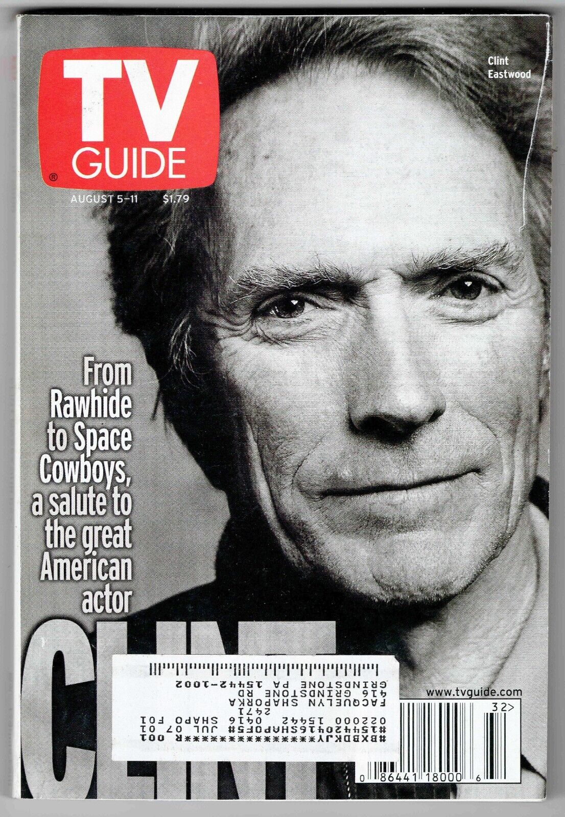 VINTAGE August 5, 2000 TV Guide Clint Eastwood