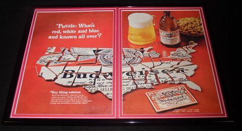 1968 Budweiser Beer / USA 12x18 Framed ORIGINAL Vintage Advertising Display