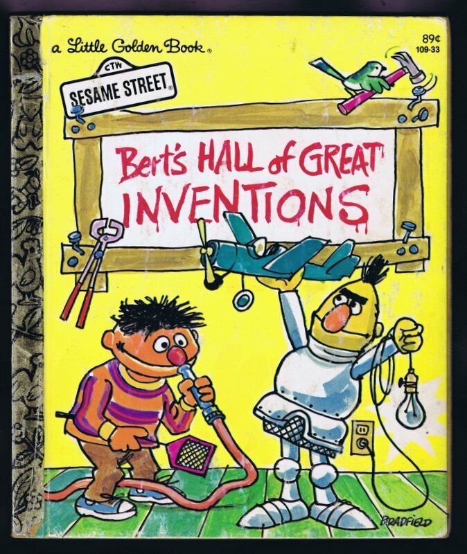 1981 Sesame Street Bert's Hall of Great Inventions 12th Print Golden Book  