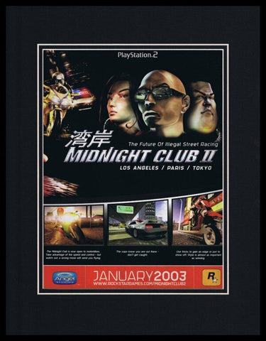 Midnight Club II 2003 PS2 Framed 11x14 ORIGINAL Vintage Advertisement