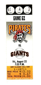 Aug 22 1997 San Francisco Giants @ Pittsburgh Pirates Ticket Barry Bonds