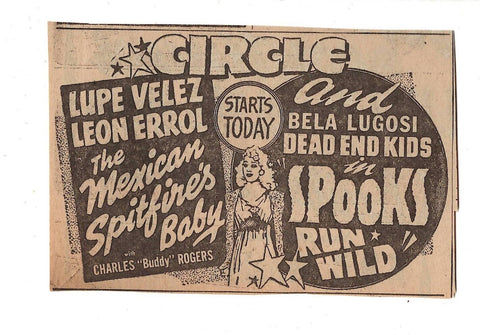 VINTAGE 1941 Spooks Run Wild Newspaper Advertisement Bela Lugosi