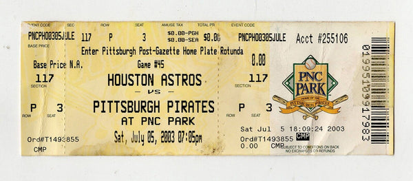 July 5 2003 Houston Astros @ Pittsburgh Pirates Ticket Biggio Berkman Lofton