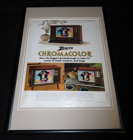 1970 Zenith Chromacolor TV Framed 12x18 ORIGINAL Vintage Advertisement