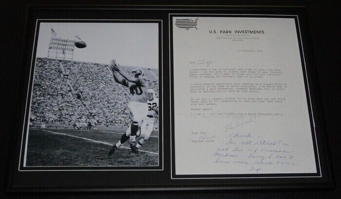 Elroy Crazylegs Hirsch Signed Framed 1992 Letter & Photo Display Rams