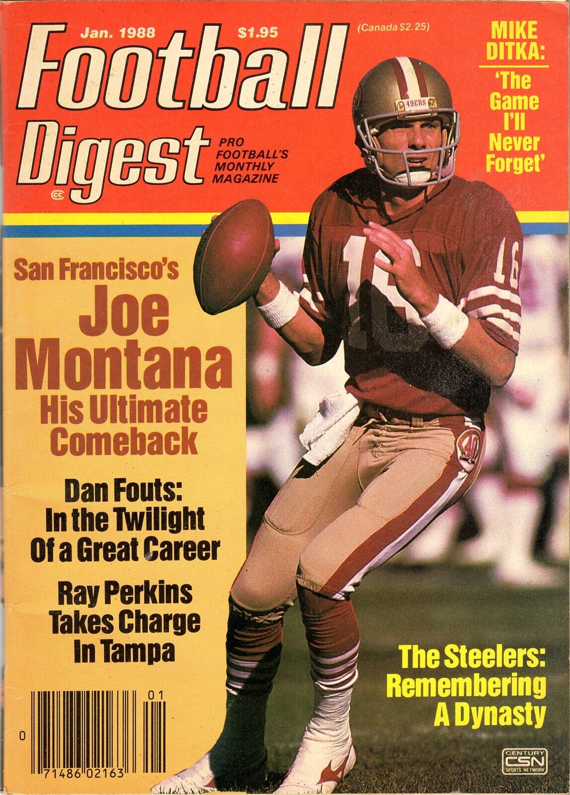 VINTAGE Jan 1988 Football Digest Magazine Joe Montana 49ers