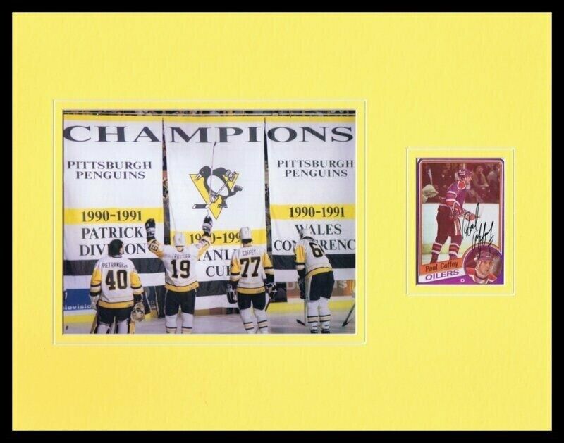 Paul Coffey Signed Framed 11x14 Photo Display Penguins Banner Raising