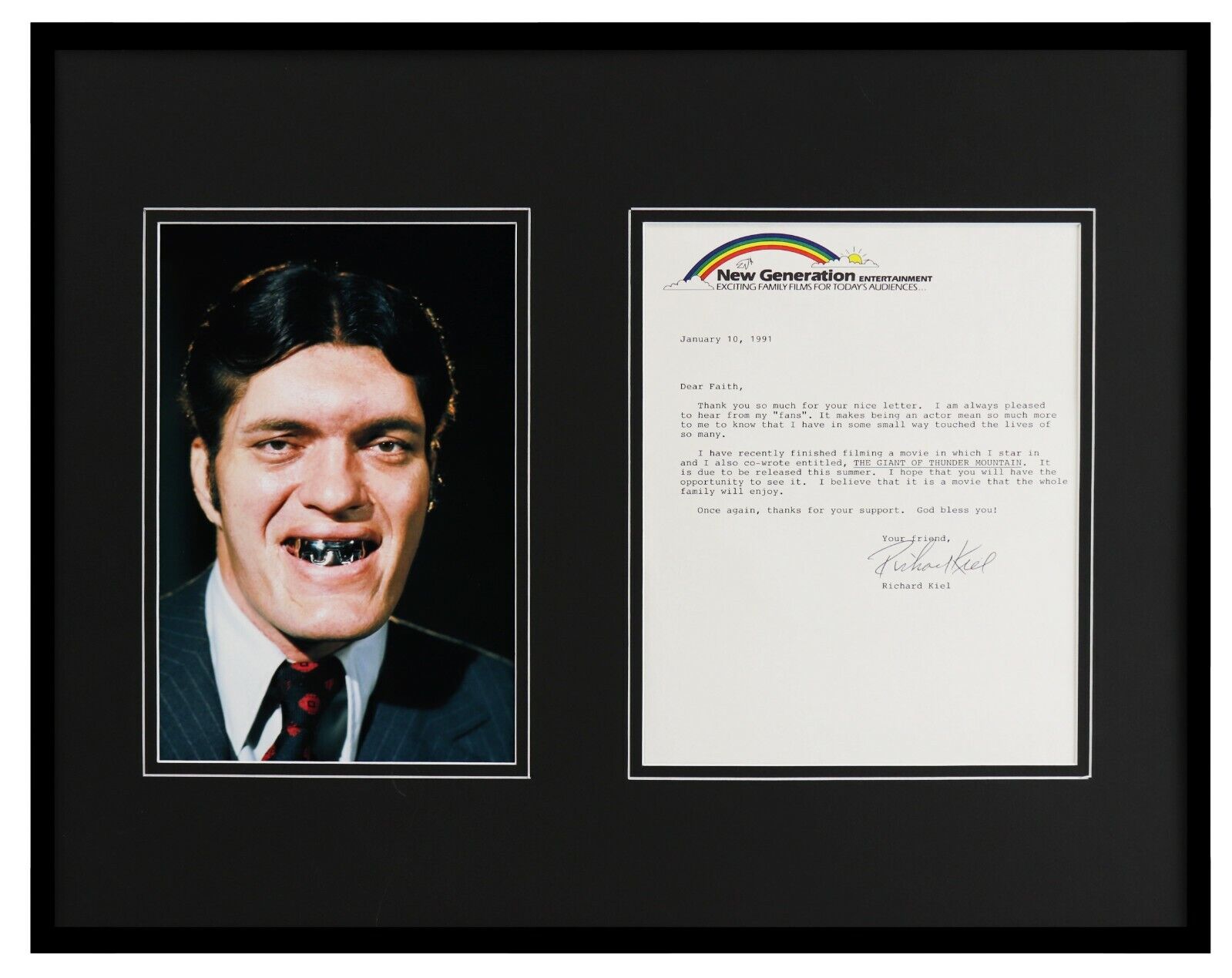 Richard Kiel Signed Framed 16x20 Photo & 1991 Letter Display JSA James Bond Jaws