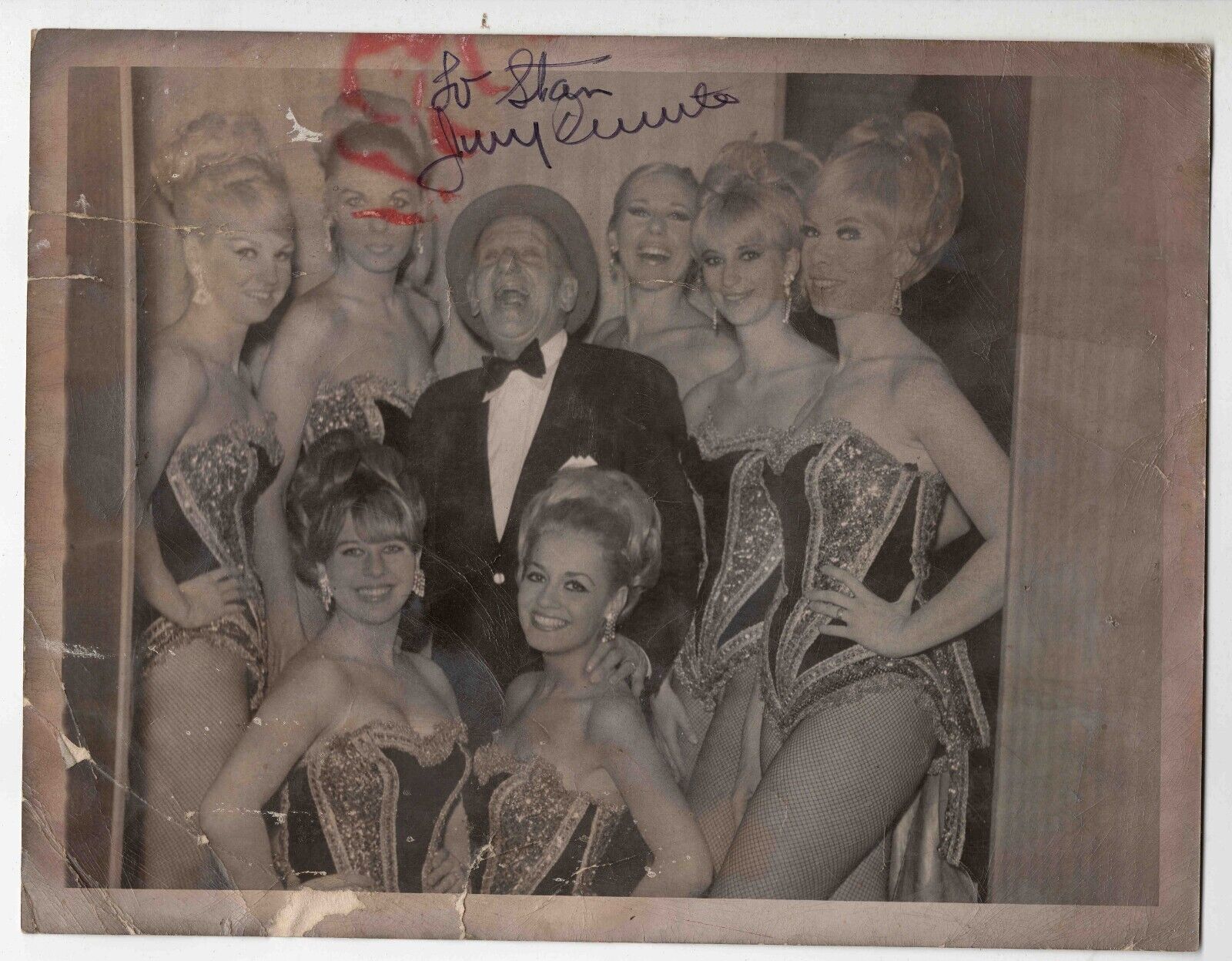 Jimmy Durante Signed Vintage Photo w/ Dancers