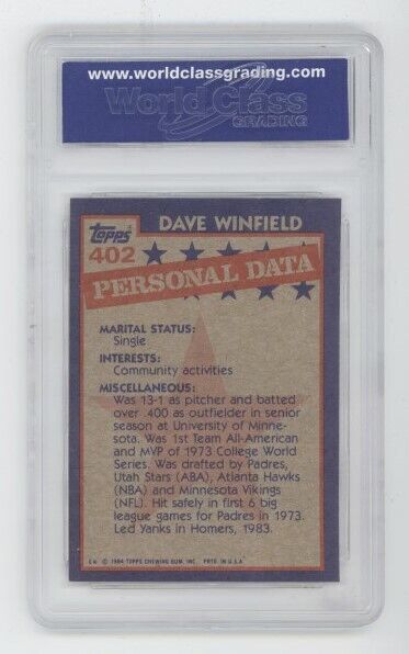 Dave Winfield 1984 Topps #402 WCG 10 Gem Mint Yankees