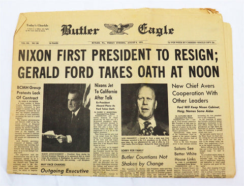 Aug 9 1974 Pittsburgh Post Gazette Newspaper Gerald Ford Succeeds Richard Nixon