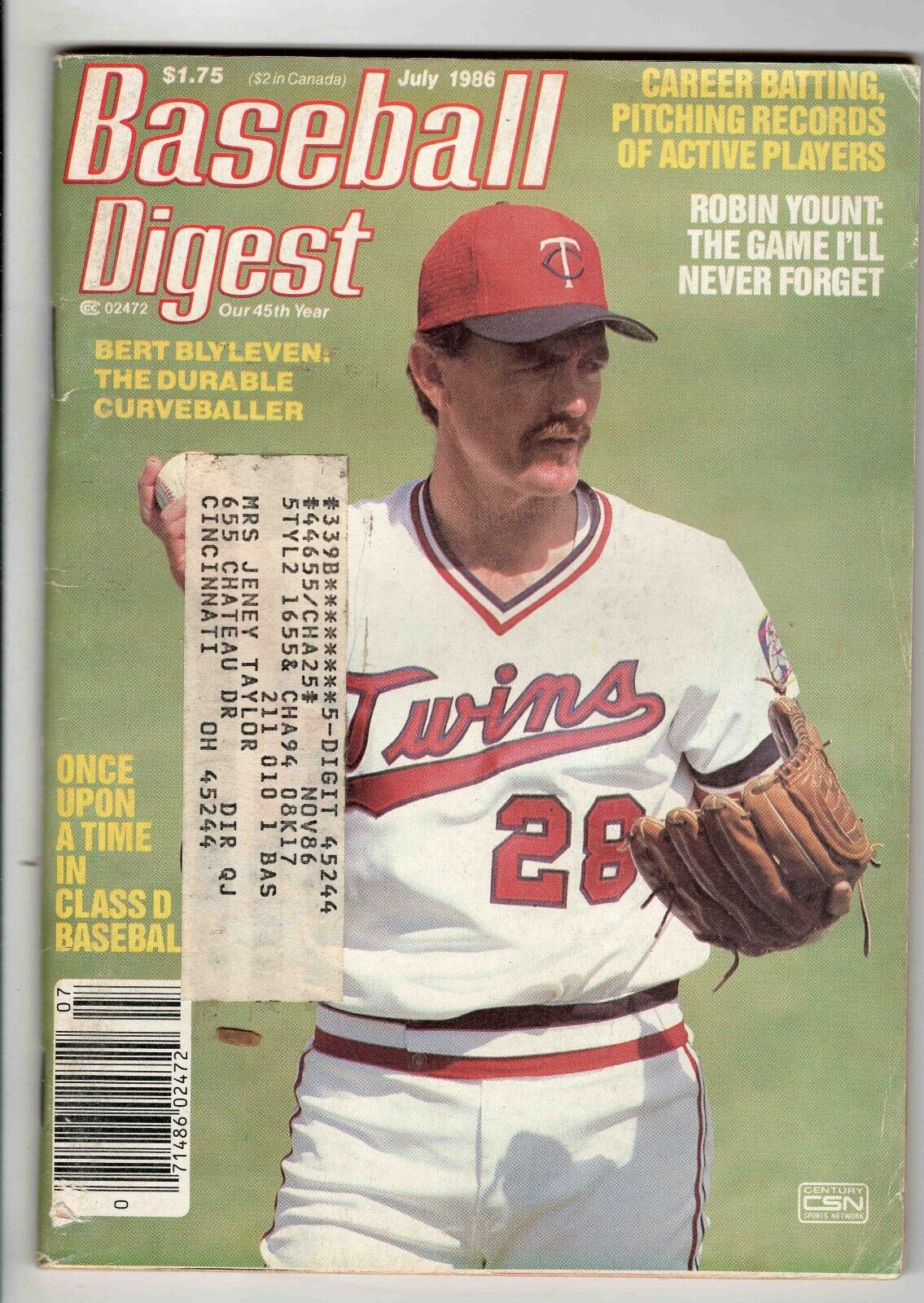 July 1986 Baseball Digest Magazine Bert Blyleven Twins