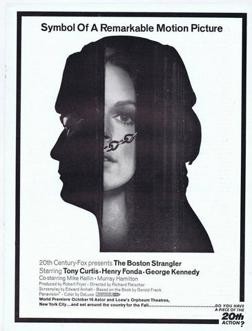 The Boston Strangler ORIGINAL Vintage 1968 9x12 Industry Ad Tony Curtis