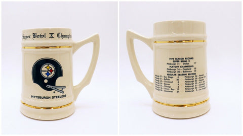 ORIGINAL Vintage 1976 Super Bowl X Pittsburgh Steelers Cowboys Ceramic Stein