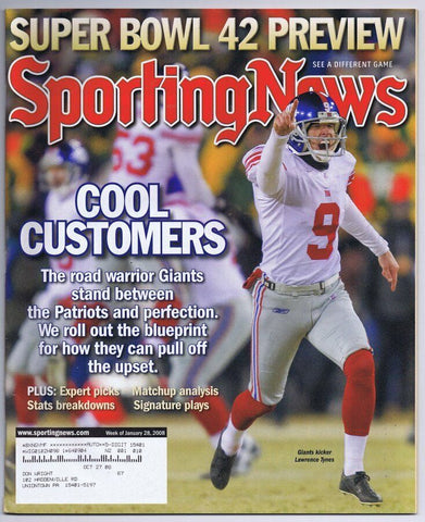 ORIGINAL Vintage January 28 2008 Sporting News Magazine Lawrence Tynes Giants