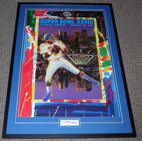 Peter Max Signed Framed 29x41 Super Bowl XXVIII Poster Display JSA