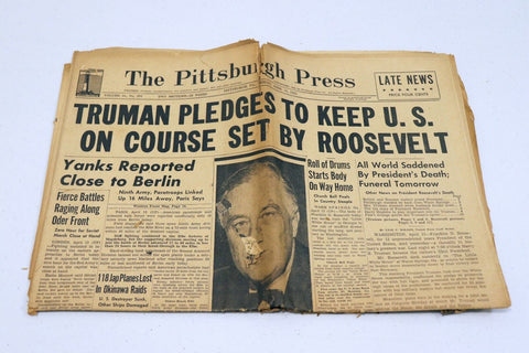 Vintage Apr 13 1945 WWII Pittsburgh Press Newspaper Death of FDR