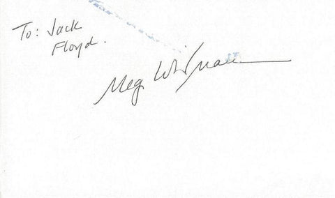 Meg Whitman Signed 3x5 Index Card Hewlett Packard