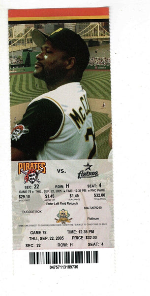 Sep 22 2005 Houston Astros @ Pittsburgh Pirates Ticket