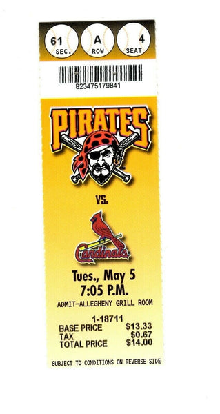 May 5 1998 St Louis Cardinals @ Pittsburgh Pirates Ticket Mark McGwire