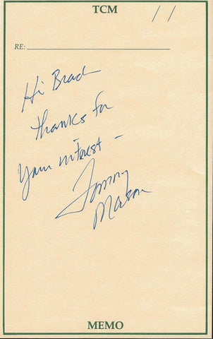 Tommy Mason Signed Handwritten Note Vikings