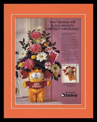 Garfield 1989 Teleflora 11x14 Framed ORIGINAL Vintage Advertisement