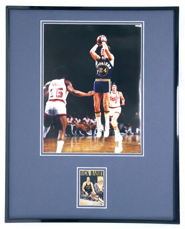 Rick Barry Signed Framed 16x20 Photo Display Warriors JSA 