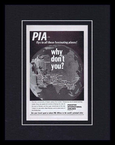 1967 PIA Pakistan Intl Airlines Framed 11x14 ORIGINAL Vintage Advertisement 