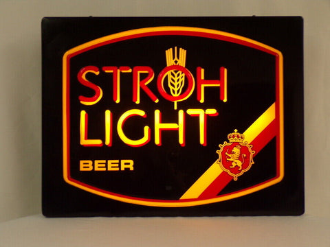 ORIGINAL Vintage Working Stroh Light Beer 15x20" Lighted Bar Sign