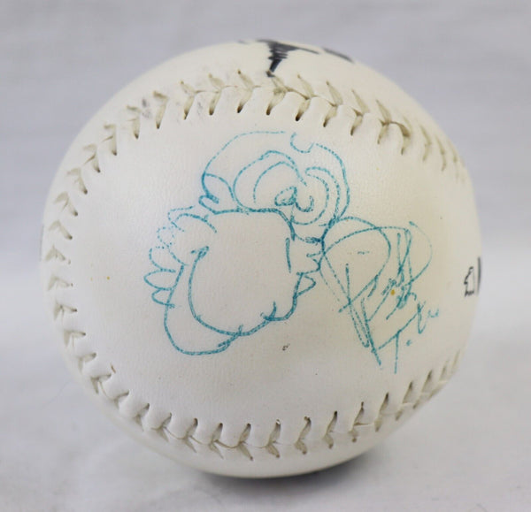 Lanny Frattare Bill Landrum Signed Softball w/ Pittsburgh Pirate Parrot Sketch