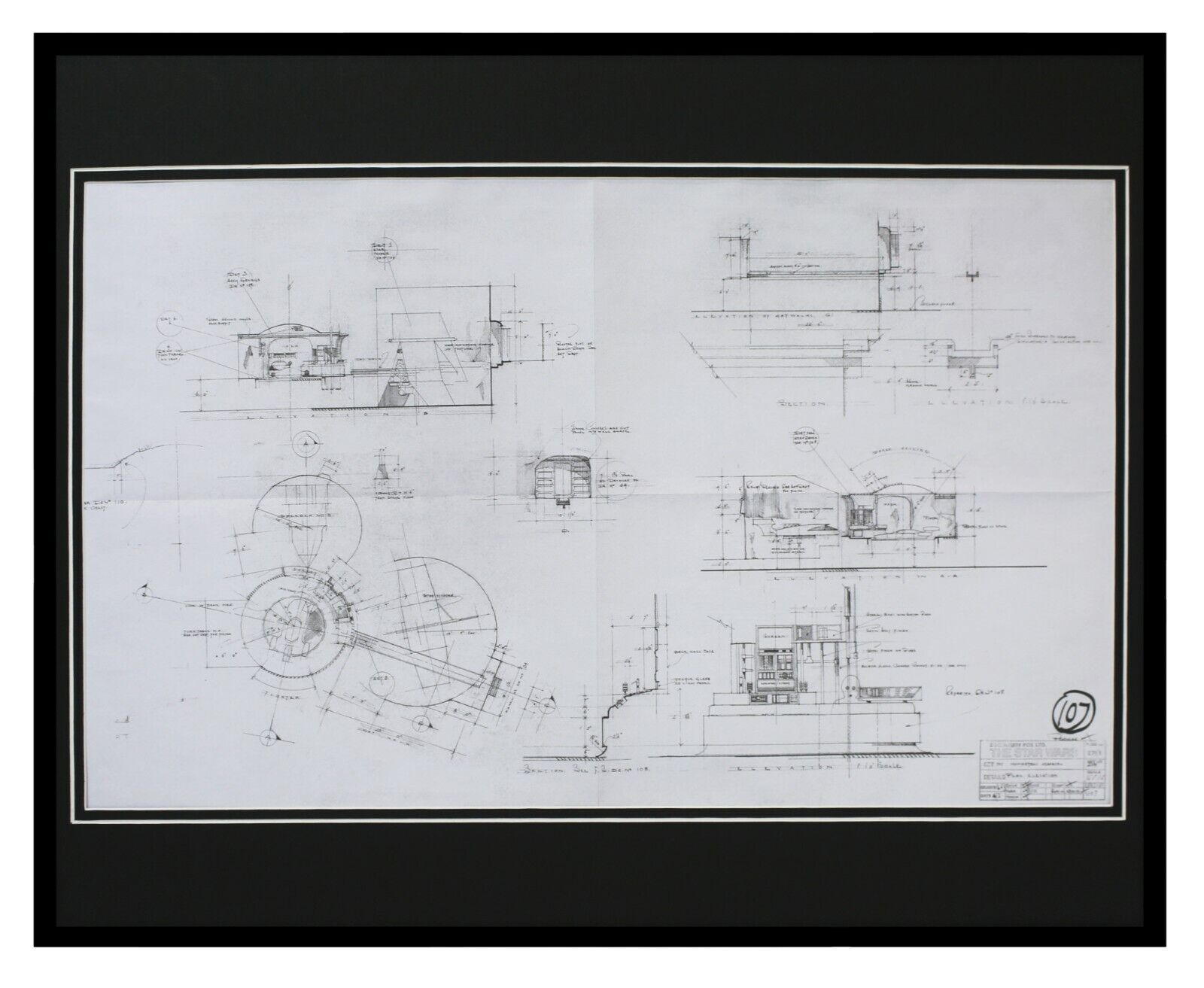 Star Wars Homestead Garage Blueprint Framed 16x20 Sketch Display