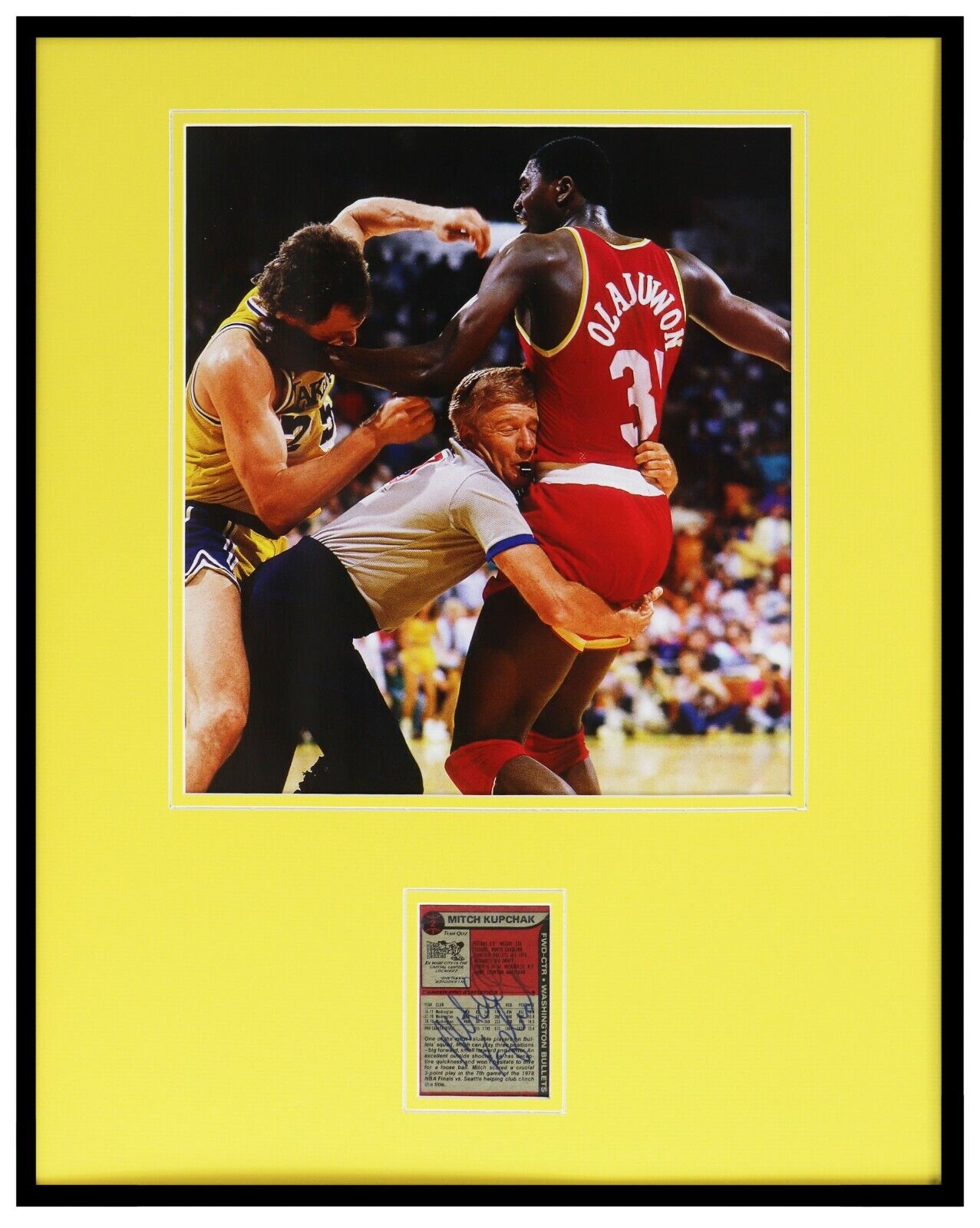 Mitch Kupchak Signed Framed 16x20 Photo Display Lakers FIGHT vs Hakeem Olajuwon 