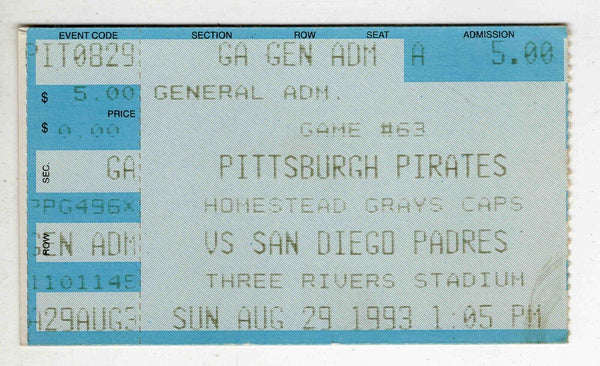 VINTAGE Aug 29 1993 San Diego @ Pittsburgh Pirates Ticket Doubleheader Gwynn