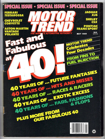 VINTAGE May 1989 Motor Trend Magazine 40th Anniversary