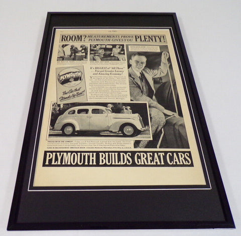 1937 Plymouth Cars Framed 11x17 ORIGINAL Vintage Advertising Poster