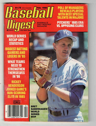 Feb 1986 Baseball Digest Magazine Bret Saberhagen Royals