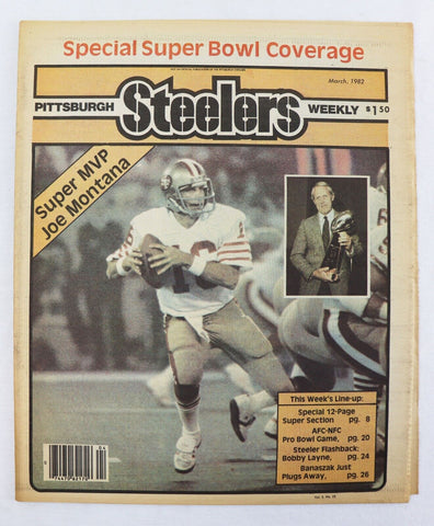 ORIGINAL Vintage March 1982 Pittsburgh Steelers Weekly Joe Montana