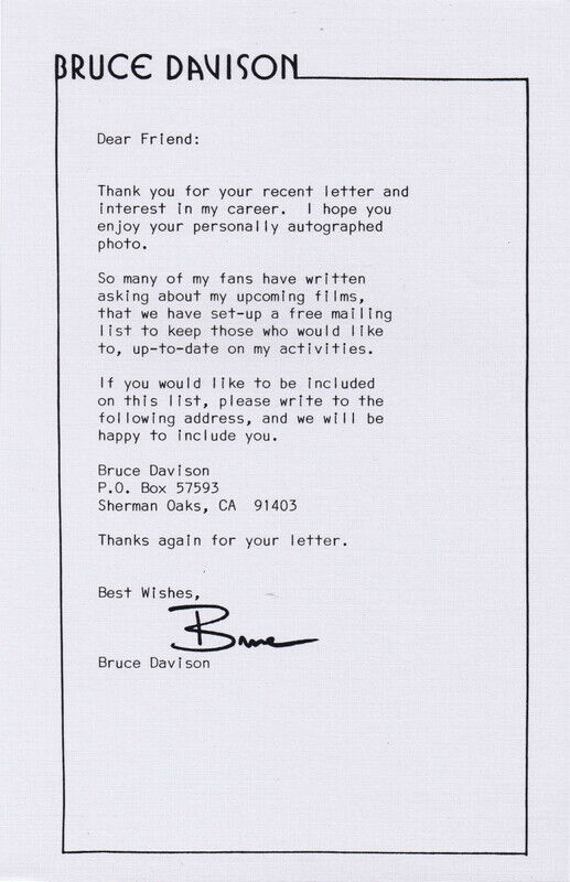 Bruce Davison Signed Typed Fan Letter X Men Seinfeld