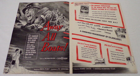 VINTAGE 1956 Away All Boats 12x18" Industry Poster Ad Jeff Chandler Julie Adams